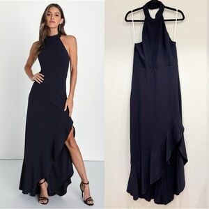 Lulu's Navy Blue Halter Maxi Dress